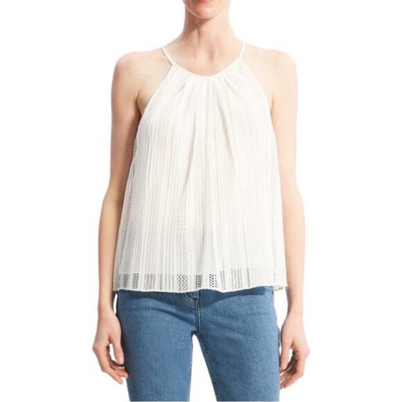Theory Pleated Mod Lace Halter Cami Top White Tank Sleeveless Shirt NWT Size P - Picture 1 of 7
